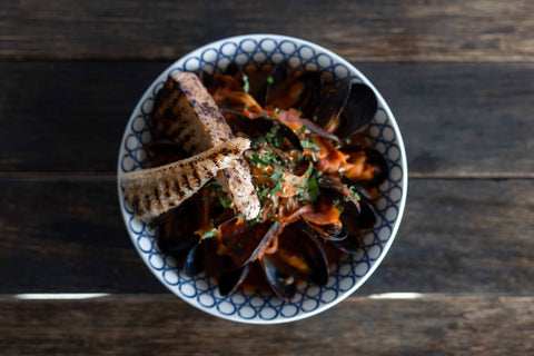Meals at Bangor Vineyard Shed, Dunalley, Tasmania.