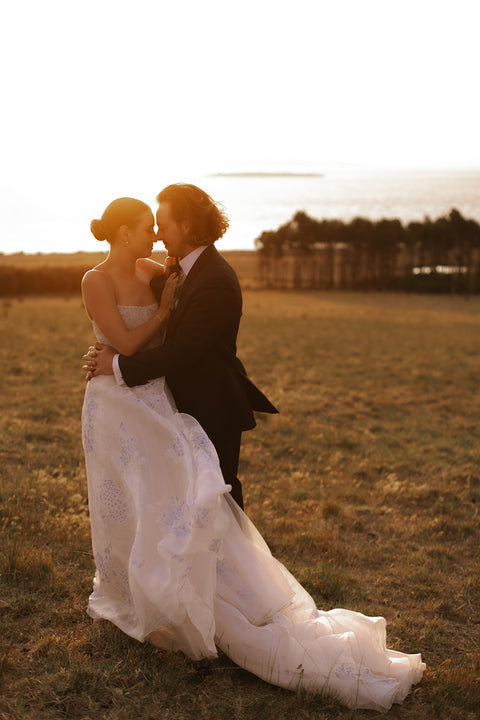 A photo of a bridal couple at Bangor. Weddings near Hobart. Photo by Kelsea Midson.