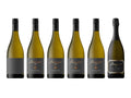 Six bottles of Bangor Chardonnay wine on a white background