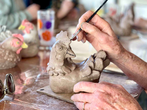 Clay bird making at the adults Clay workshop, Bangor, Tasmania