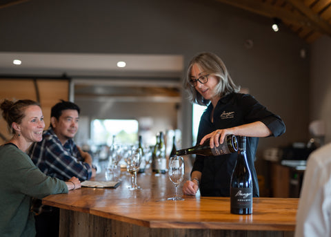 People wine tasting in the Bangor Vineyard Cellar Door.