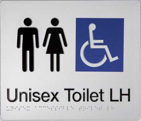Image of an accessible bathroom sign. Bangor has both accessible and ambulant bathrooms.