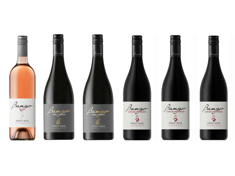 Six bottles of Bangor pinot noir wine.