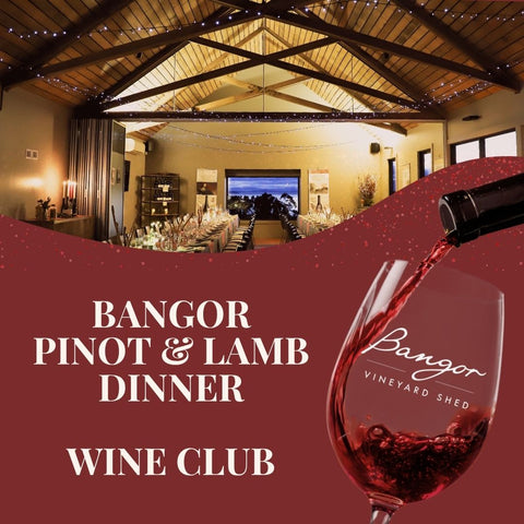 Wine club advertisement with a wine glass and pouring action, set against a background of a dining room.