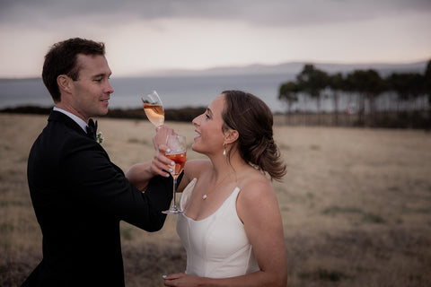 Wedding couple celebrating at Bangor Vineyard