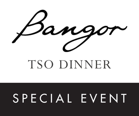 Logo with 'Bangor' and text for a special event dinner with the Tasmanian Symphony Orchestra.