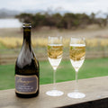 Bottle of Bangor sparkling wine and two champagne glasses