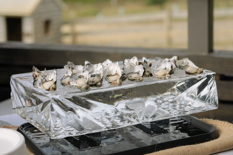 Paddock to plate dining at Bangor with freshly shucked Tasmanian oysters on a bed of ice.